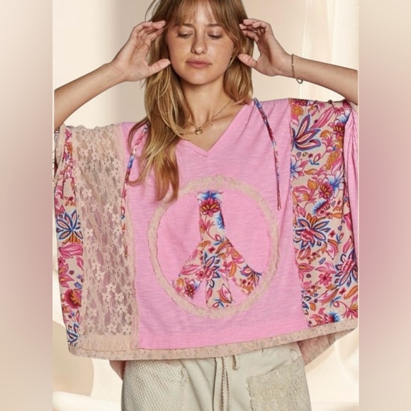 POL Pink Petals Lace Hoodie | Bohemian Patchwork Top - Picture 3 of 6